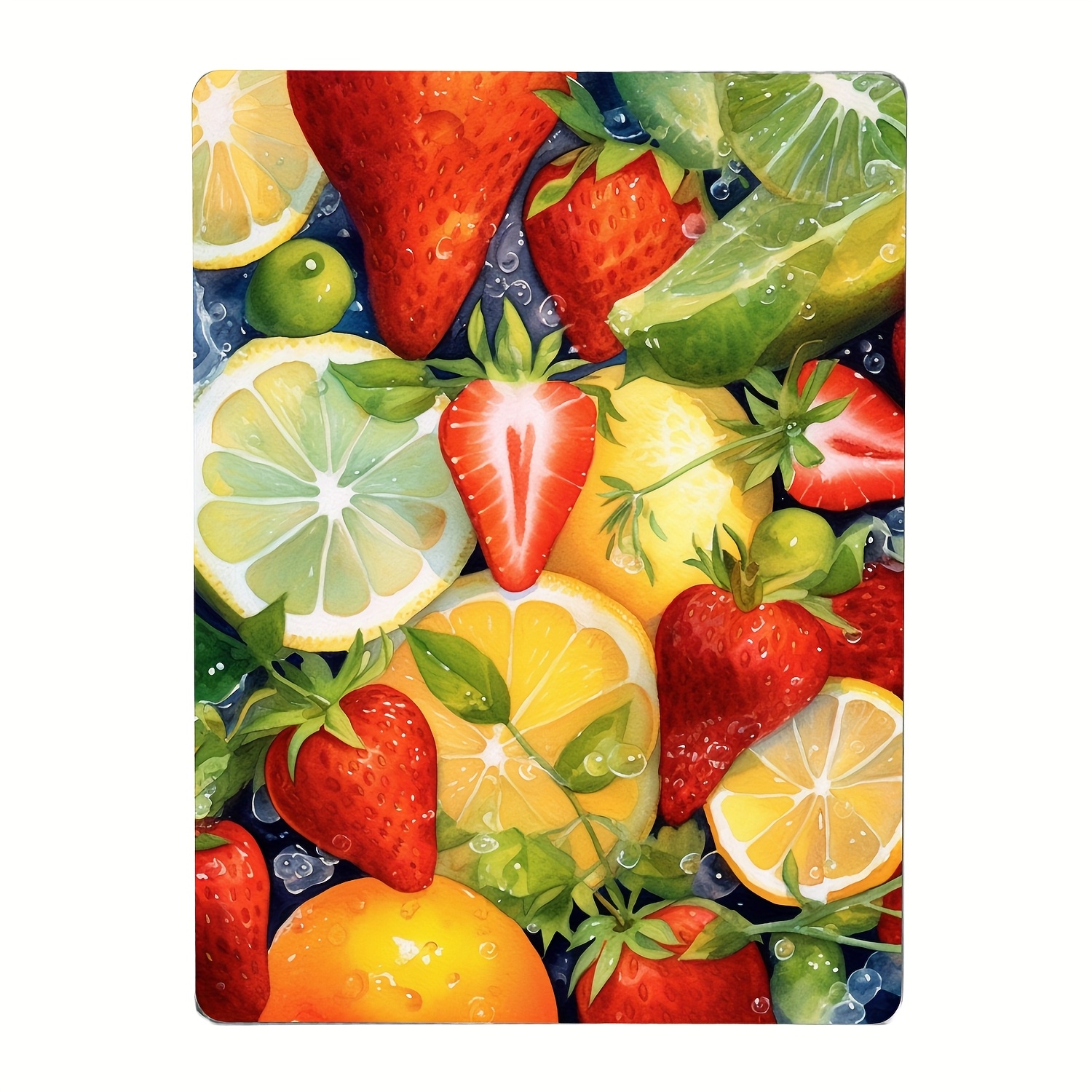 TEMU 1pc Tempered Glass Cutting Board, 15.7Ã11.8" Rectangle With Fruit And Vegetable Pattern, Easy To Clean High Hardness Scratch-resistant