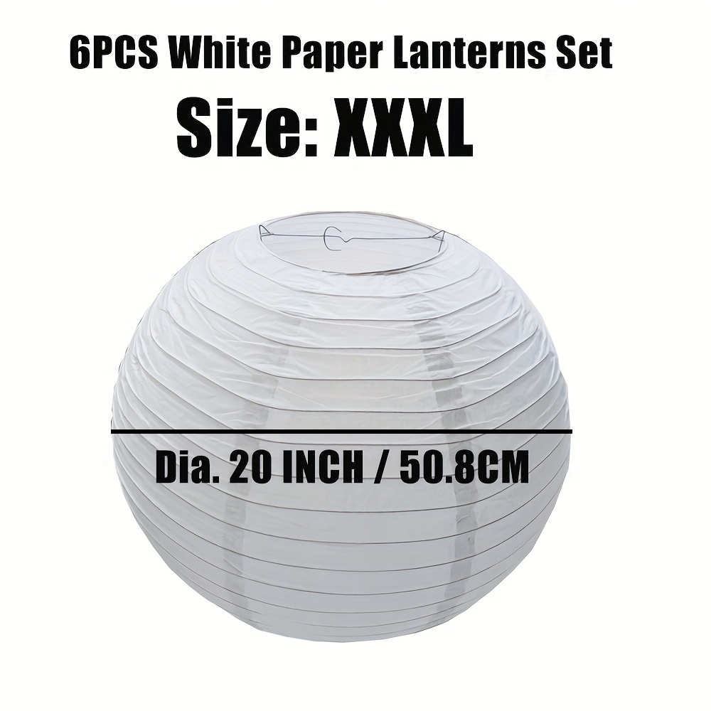 Image of 6pcs Elegant White Round Paper Lanterns Set (6"-20") - Ideal For Valentine's Day, Weddings, Parties & Home Decor | Versatile Hanging Decorative Lampshades For Diy Crafts & Garden Enhancements