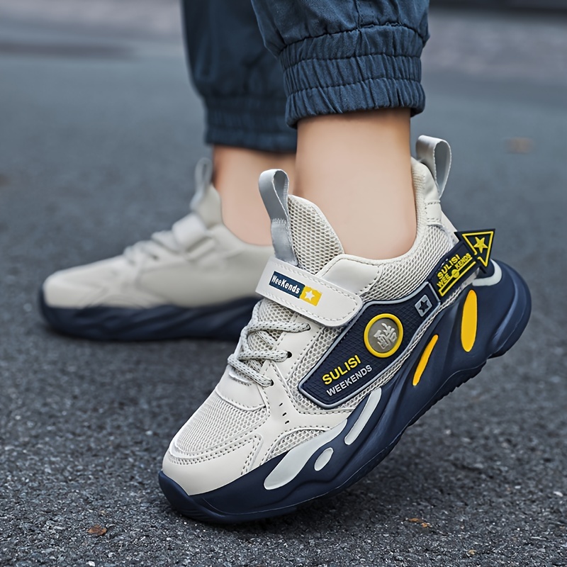 Stylish and comfortable Dual Mesh Athletic Sneakers with Hook and Loop Strap in grey showcasing breathable dual mesh upper hook and loop closure and non slip sole perfect for kids active lifestyles