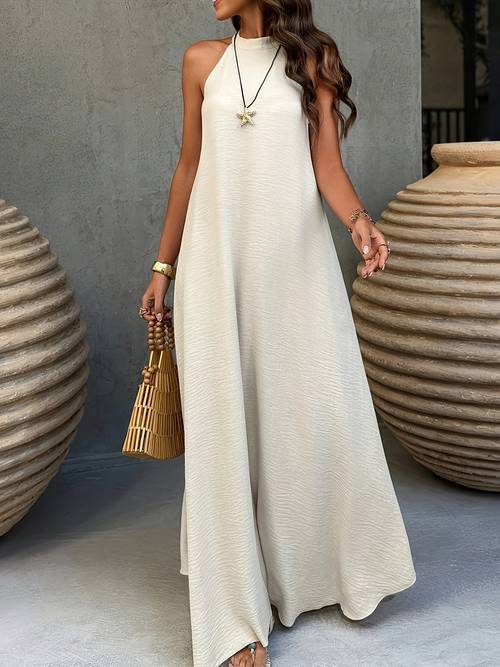 vestido de estilo bohemio de , estilo vacacional, escote acanalado, para verano, vestido de playa, ropa de vestir larga para mujer