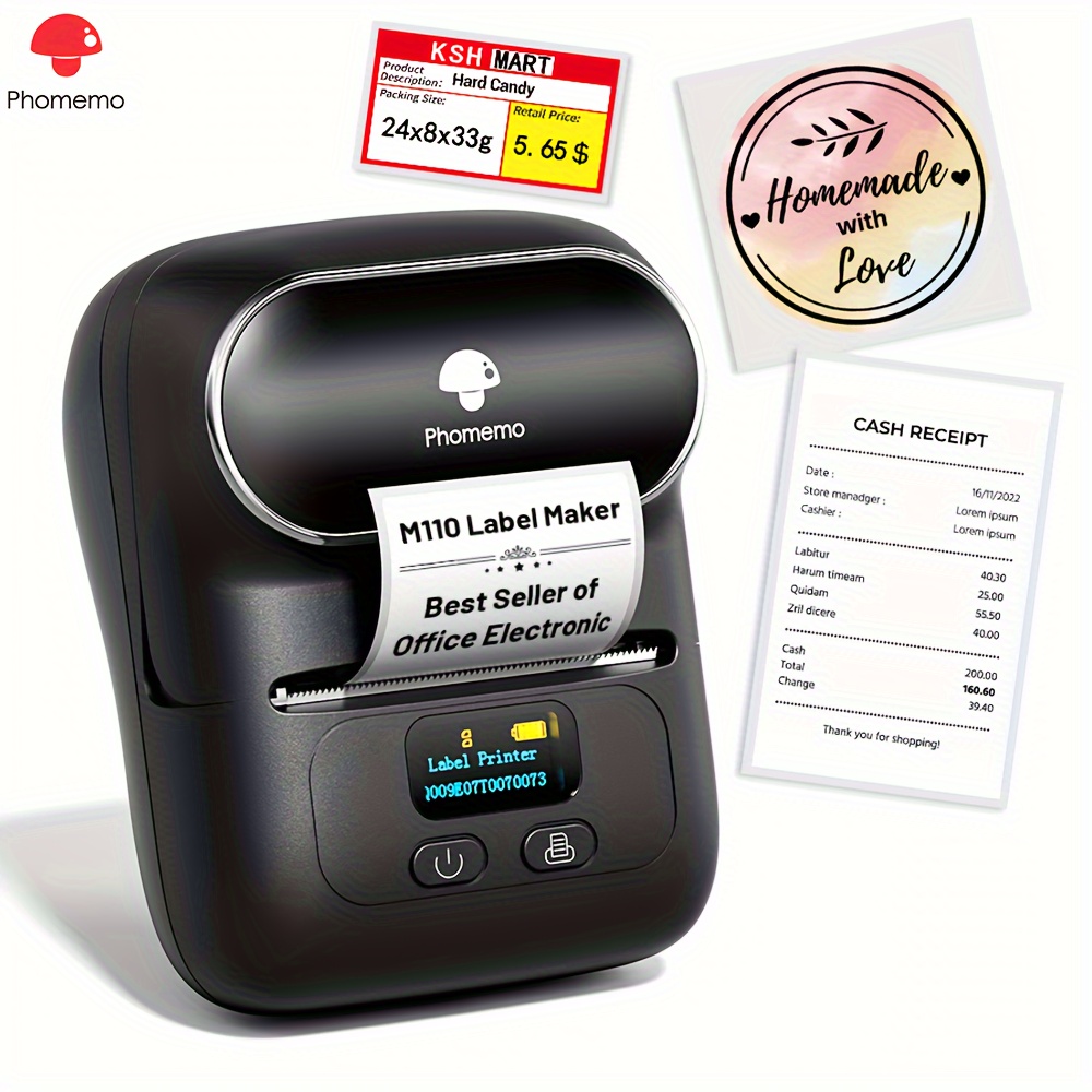 

Phomemo M110 Thermal Label Makers - Portable Wireless Thermal Label Maker Printer For Barcode, Clothing, Jewelry, Retail, Mailing, Compatible With Phone & , With 1 Roll 40×30mm Label