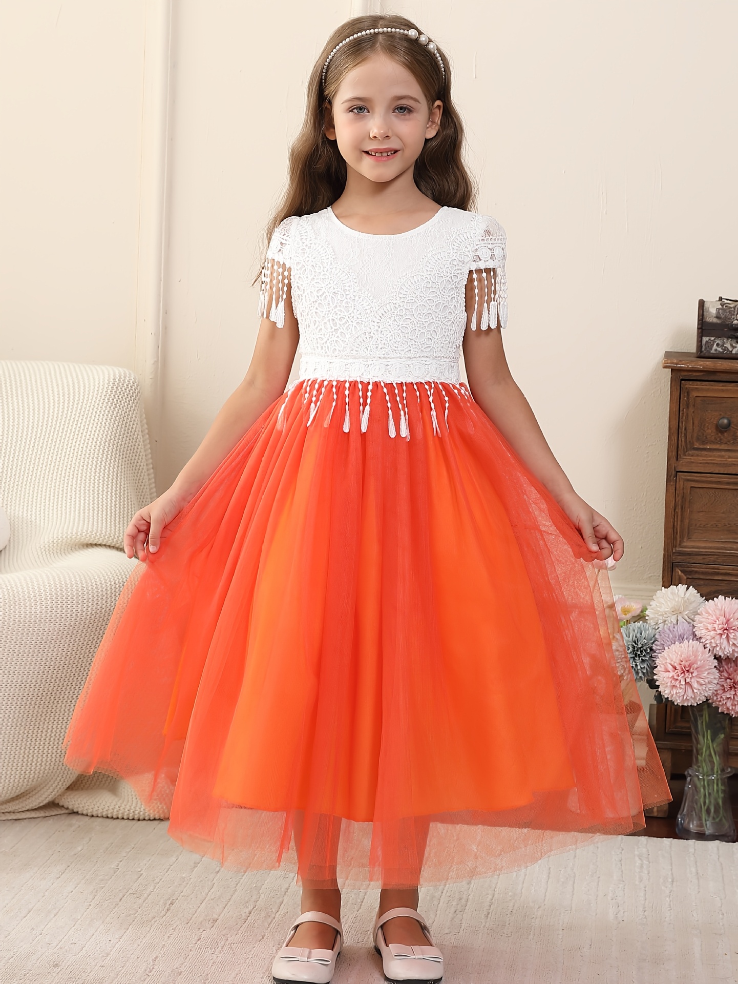 temu girl in orange dress orange dresses sold on Temu United States
