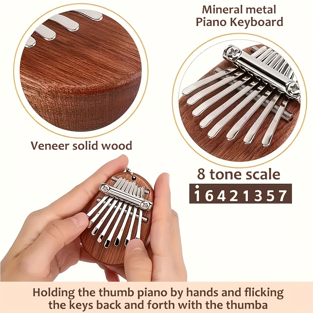 Mini Kalimba Thumb Piano 8-Key Wooden with Hanging Rope, Exquisite Finger Piano Instrument, Ideal Gift for Friends, Valentine'S Day, Adult Beginners
