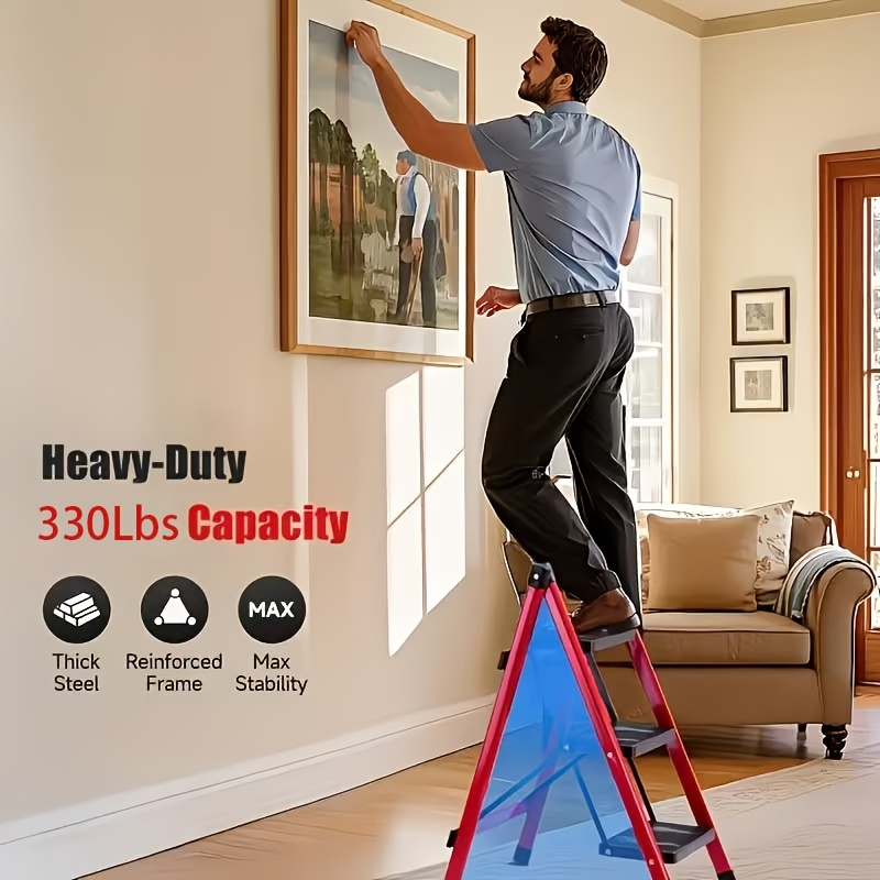 2 3 4   ladder lightweight folding step stool with extra wide anti slip steps 330 lbs capacity compact space saving design for home kitchen details 7