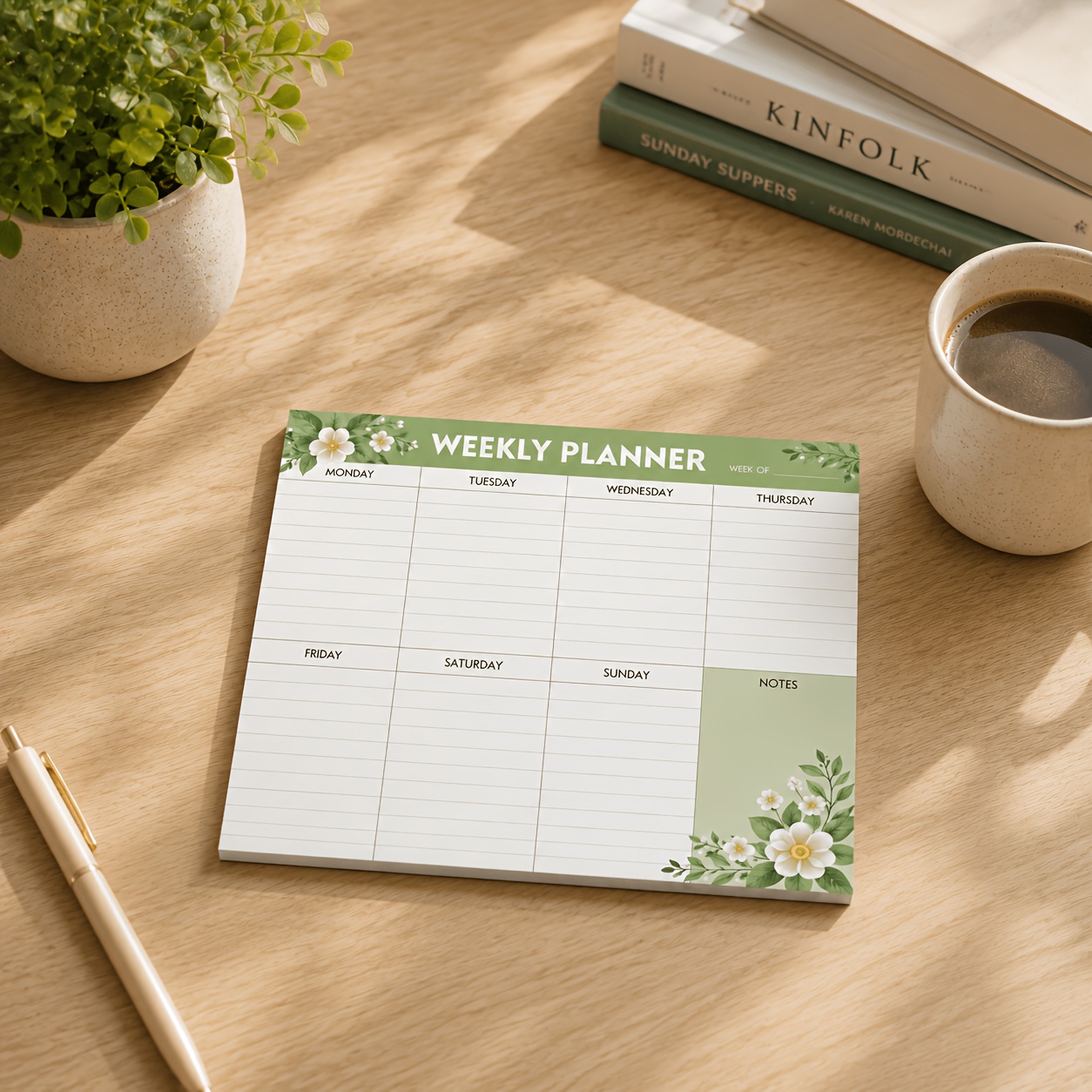 TEMU 50 Sheets/book, Weekly Floral Planner, Featuring A Date- Of 1 Page Per Week, Suitable For To-do Reminders, Time Management For Home And