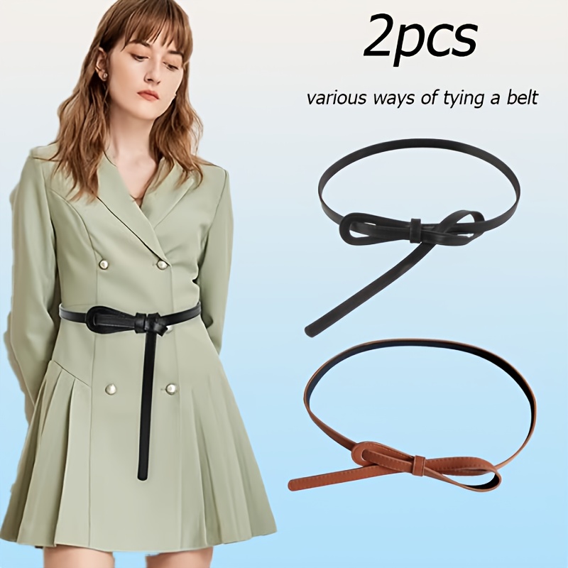 2 womens thin faux leather belts adjustable knotted - Temu  display picture 1