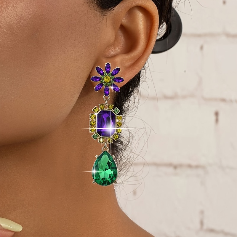 

1 Pair Zircon Mardi Gras Colorful Earrings Mardi Gras Earrings Party Style Carnival Female Gift