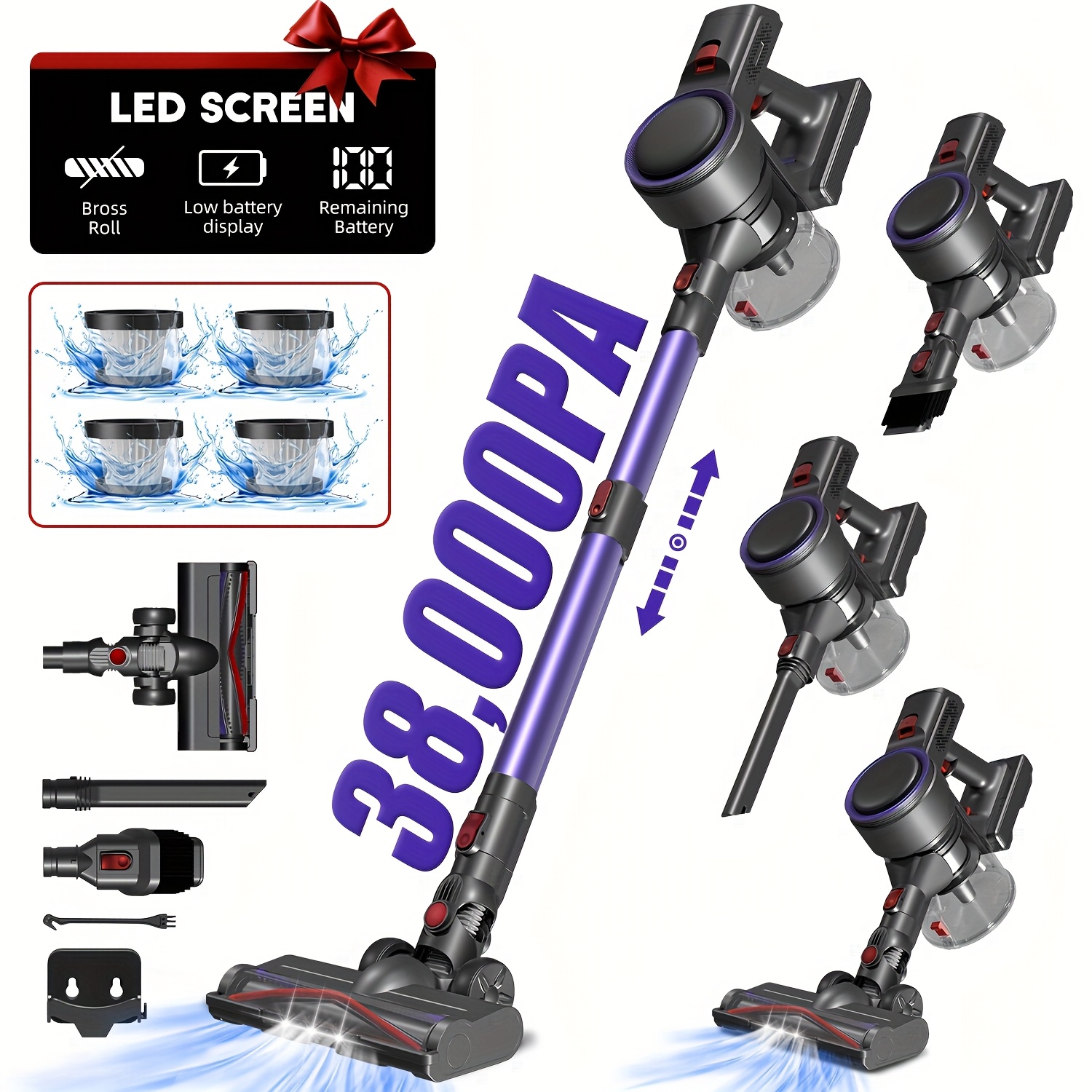 Airchros Snoerloze Stofzuiger, 38000pa/46000Pa Zuigkracht, LED Display