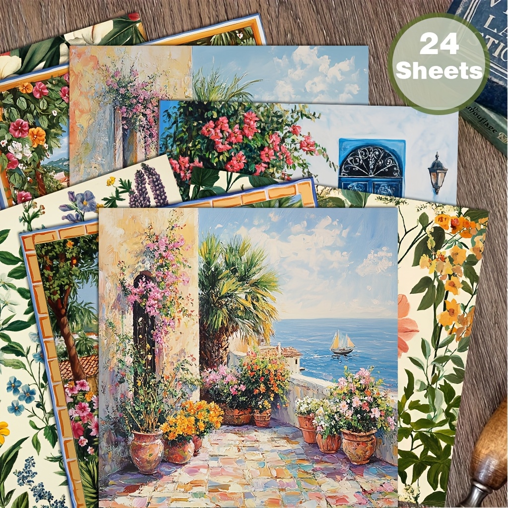 E-shop 24 Blatt Zoll handbemaltes -Papier im mediterranen Stil, geeignet für Collage, Origami-Projekte, Dekopapier, Papier, handgemachtes , Journal,