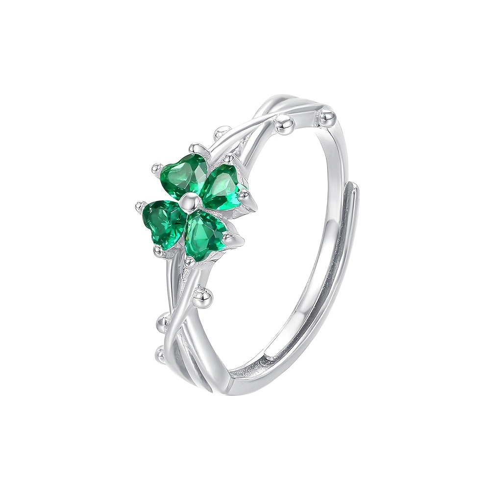 Image of Green Clover Ring For Women: Light Luxury, High-end, Niche, Adjustable. An Ideal Gift For , Suitable For Daily Wear, Parties, And Banquets