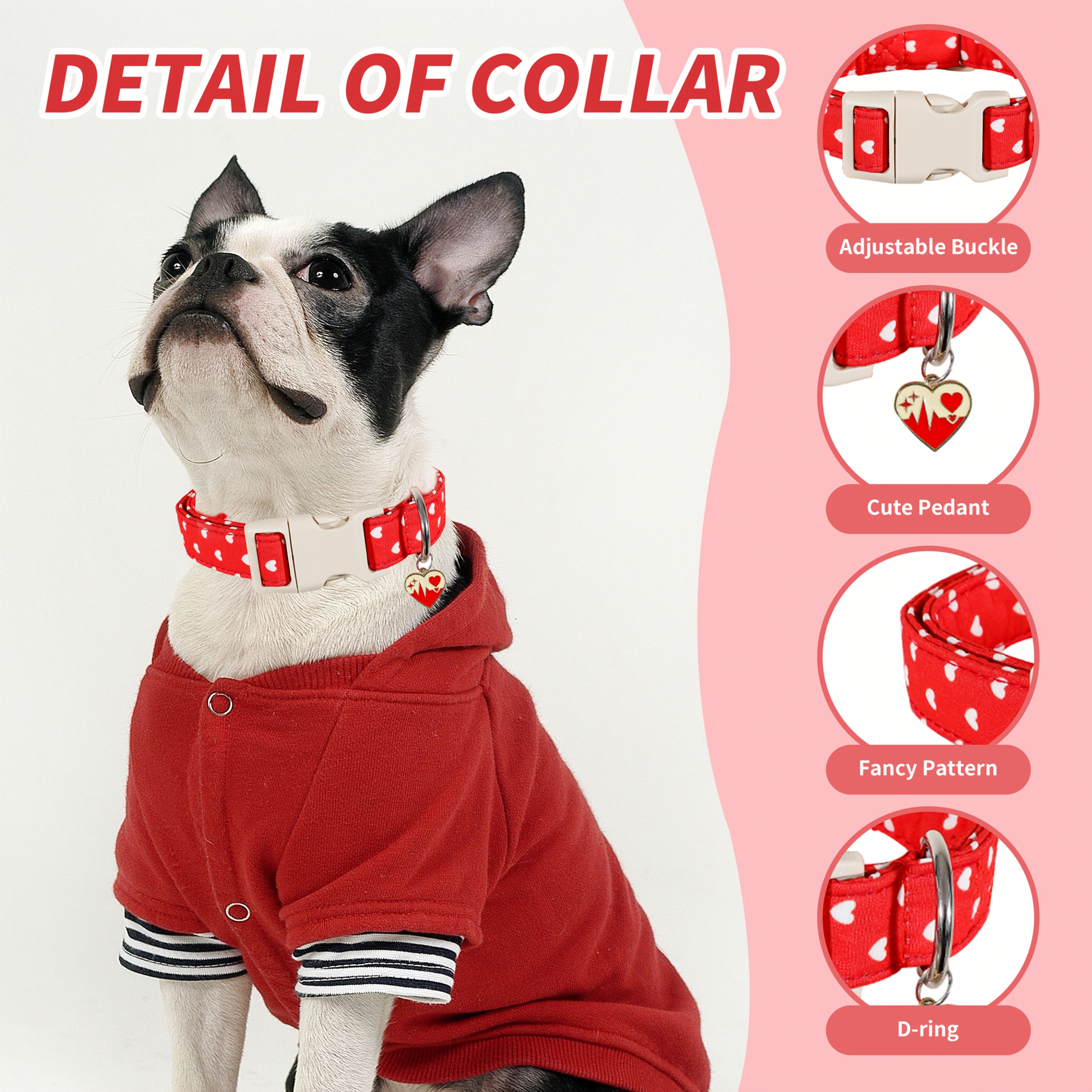 Valentine's Day Heart Pattern Dog Collar with Metal Pendant