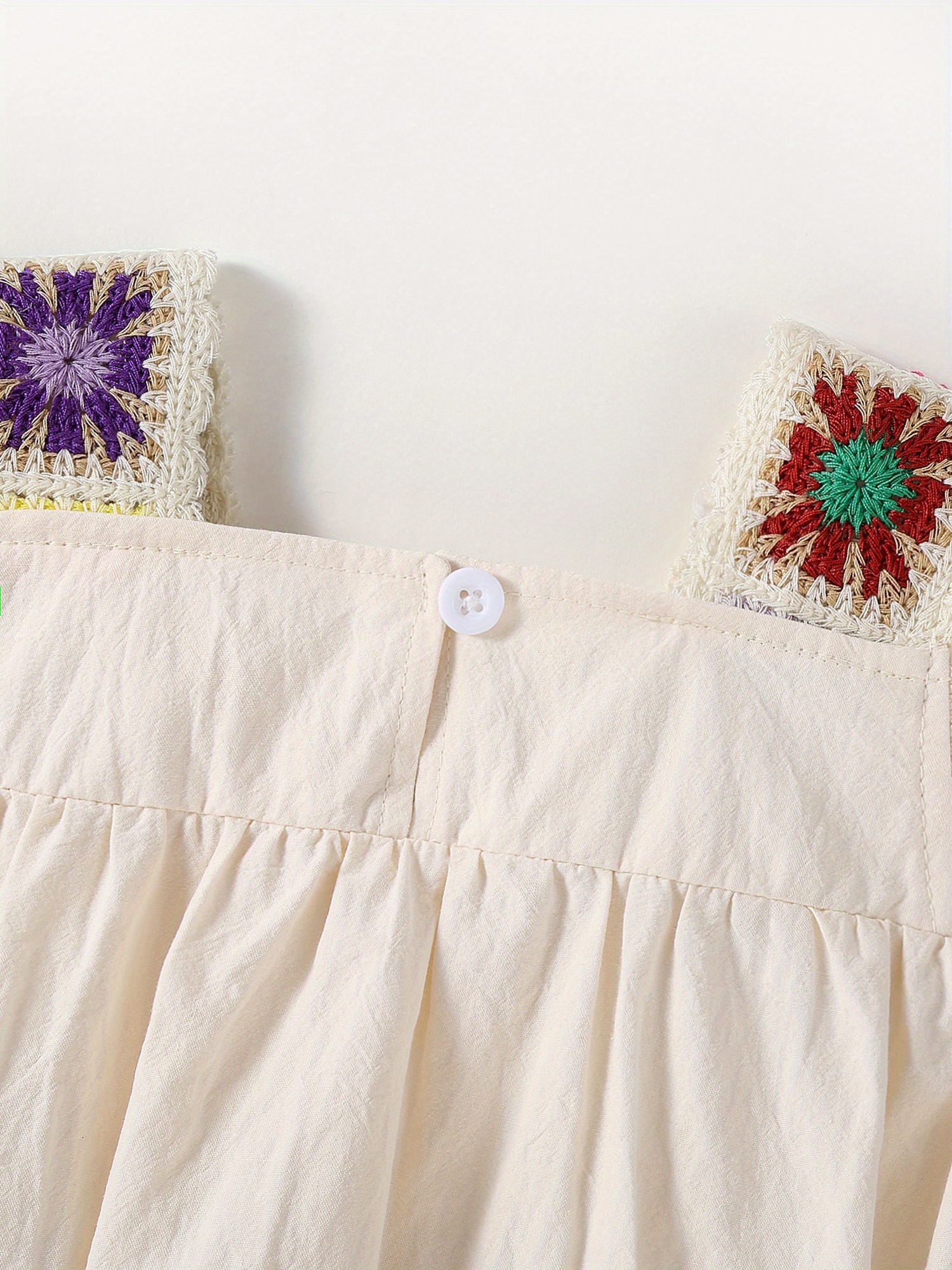 boho chic crochet flower baby girl romper fly sleeve square Temu