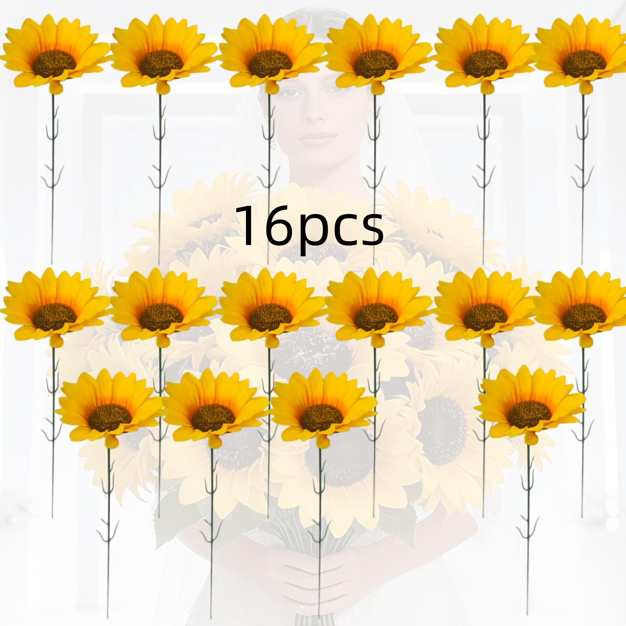 TEMU 16pcs Premium Realistic Sunflower Bouquet, Holiday Decor Artificial Flowers, Uv-resistant Lifelike Fake Flowers, Vibrant , Realistic Flower ,