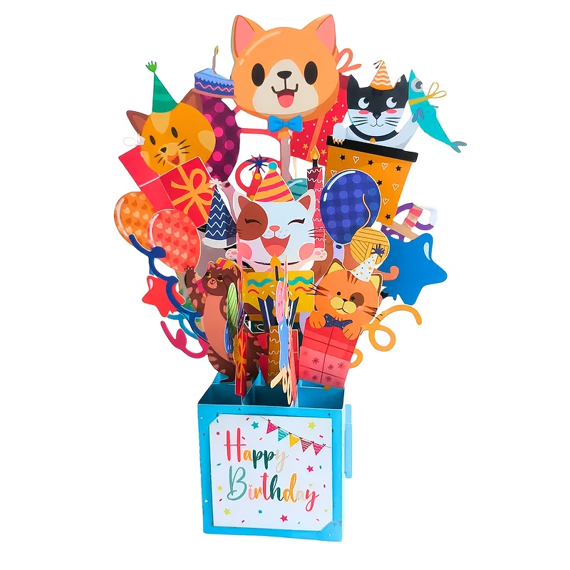 Image of 1pc, Happy Birthday Pop-up Card, Home Decor, Birthday Invitation Supply, Handmade Paper Carved Card, Handmade Cartoon Card, Party Favors, Party Gift Decor, Party Supplies, Gift Decor