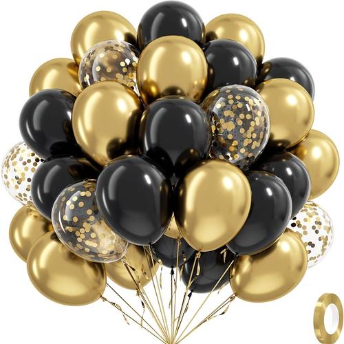 65pcs black and golden balloons black metallic golden confetti balloons suitable for graduation 2026 anniversary birthday new year wedding shower decoration party decor