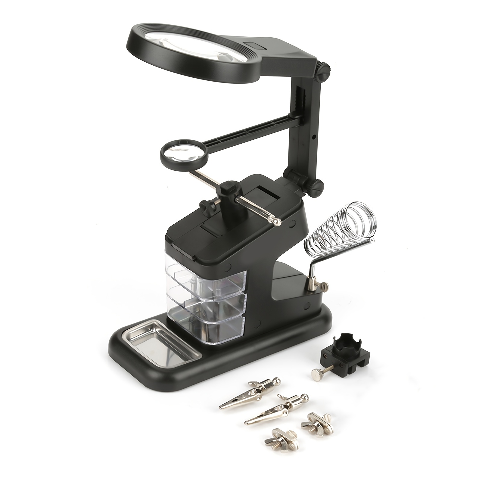 3x/4.5x/25x Magnifying Glass With Auxiliary Clip Drawer - Magnifier Suitable For Office,, Hobbyist Use, Adjustable Magnification, Clip- Accessory Holder For Crafts, Reading & Precision (no Revision)