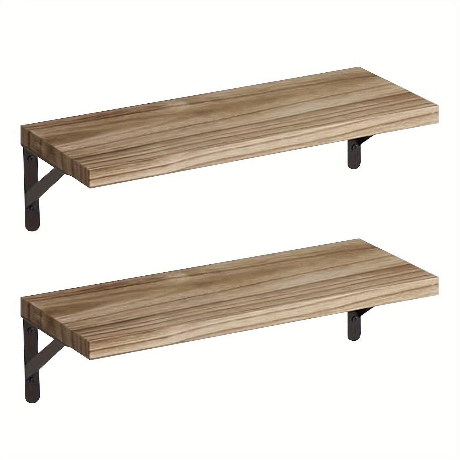 Image of 2pcs Wooden Wall Bookshelves For Farmhouse, Decorative Storage For Bedroom, Living Room, Kitchen, Bathroom, Office And Plants, Art , Space And , Floating Shelves