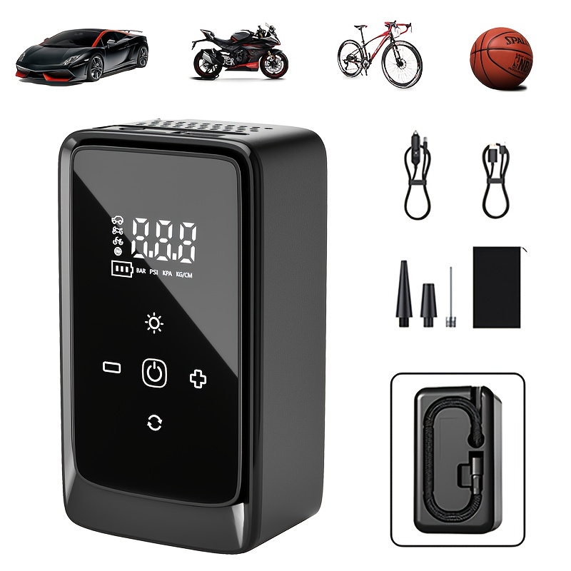 TEMU Tire Inflator Portable Air Compressor Car Tire Inflator, Portable Air Compressor With Tire Pressure Gauge And Led Light, Smart Wireless Tire