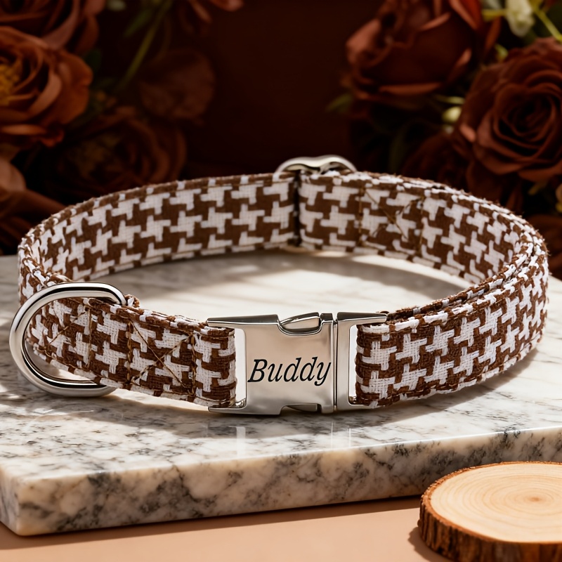 Custom Plaid Pattern Dog Collar with Zinc Alloy Buckle