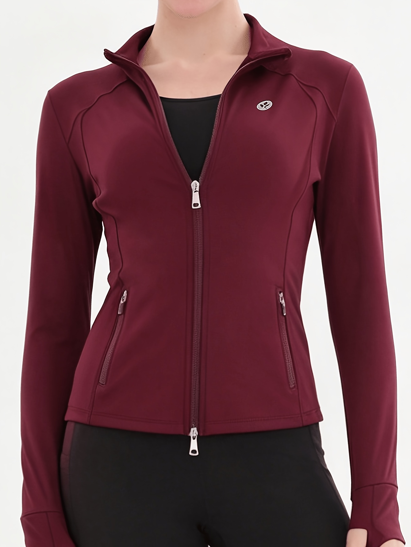 workout jackets for women full zip up cropped athletic long sleeve lightweight   fit running tops with pockets