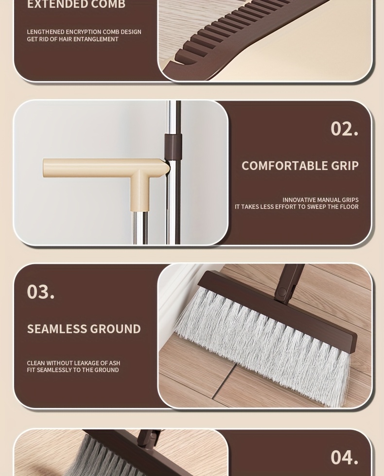 1 set broom and dustpan set combination thickened rotatable folding stainless steel rod durable   broom plastic non stick hair thickened design suitable for pet hair removal bedroom living room courtyard cleaning supplies Product details 14