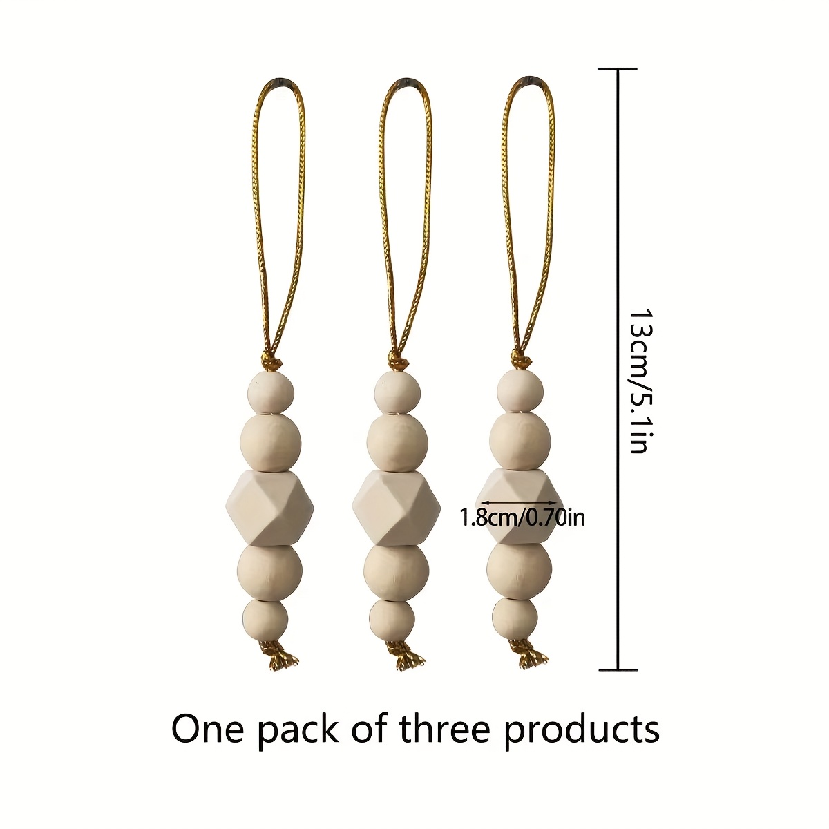 Image of 10 Bohemian-style Wooden Bead Christmas Tree Ornaments, Natural Minimalist Holiday Decor, Style, Feather-free, Suitable For Decoration