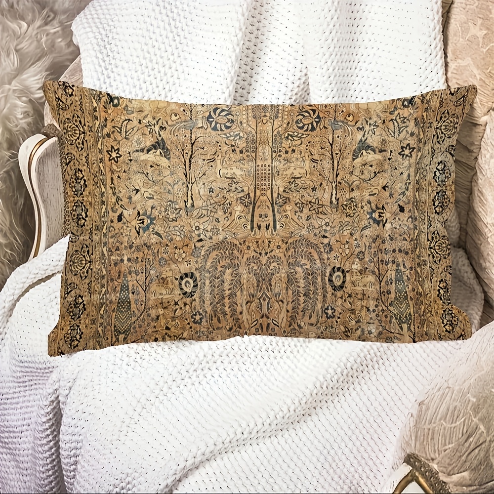 TEMU 1pc Vintage Persian Garden Animal Print Pillowcase, Short Plush, Double-sided 30.48x50.8 Cm, Zipper Closure, Perfect For Sofa, Living Room,