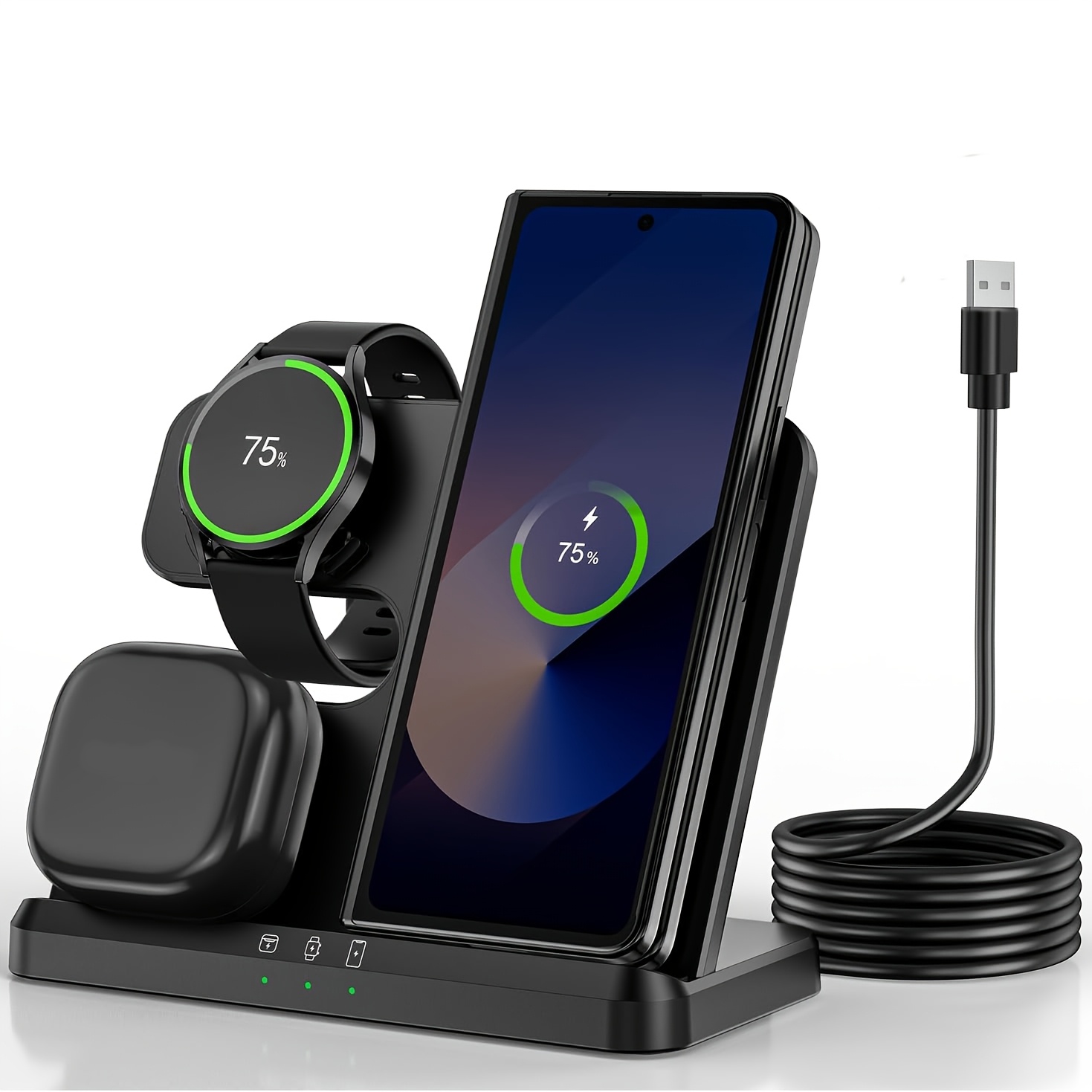 Samsung 3-in-1 Wireless Charger Stand Compatible with Samsung S26 S25 S24 Ultra S23 S22 S21 Z Flip Fold Galaxy Watch Galaxy Buds Earbuds