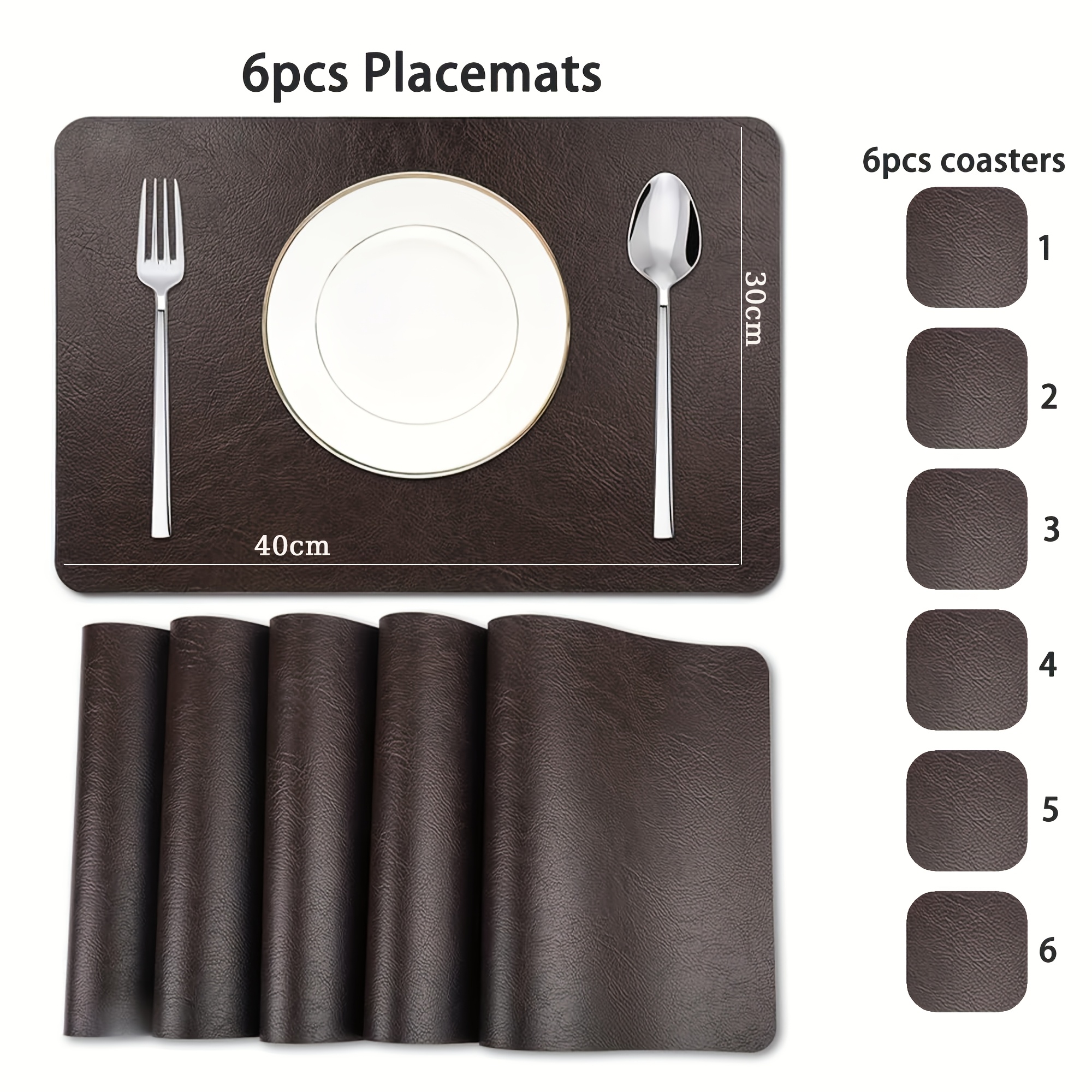 6pcs Set Double-sided Faux Leather Placemats, Wipeable Table Mats For Home Use, Heat-resistant Coasters, Creative Table Decorative Placemats And Tablecloth