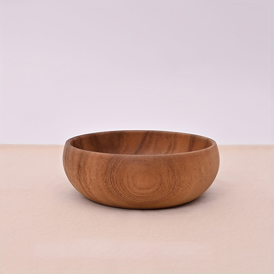 

1pc Acacia Wood Salad Bowl, Round Wooden Bowl With Striped Pattern, ,, Plant Theme, Heat-resistant, Insulated, For Restaurant Use