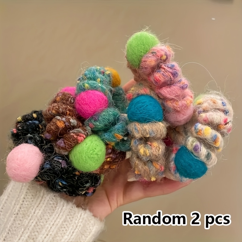 Random 2pcs Set Rainbow Scrunchies, Spiral Hair Ties~autumn-winter Cute High-end Elastic Women' Ponytail Holders