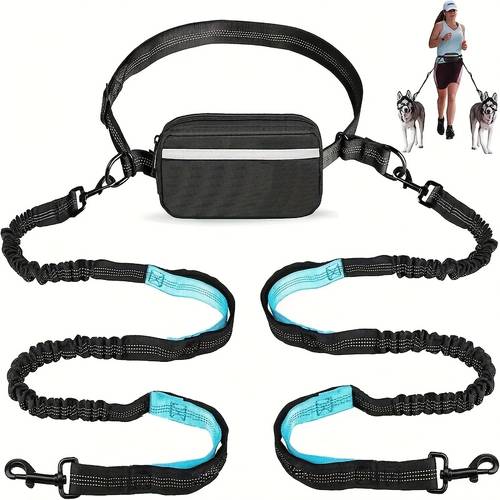 adjustable hands free with double handles and elastic retractable rope for large and medium dogs running jogging and walking with your pet