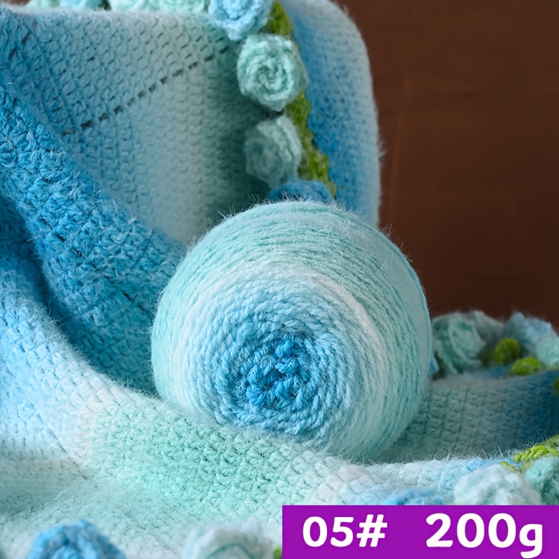 TEMU 200g New Luminous Long Distance Gradient Medium-thick Yarn Mixed Colors Long Hair Yarn Ball Handmade Crochet Needle Knitting Yarn Casual Bar