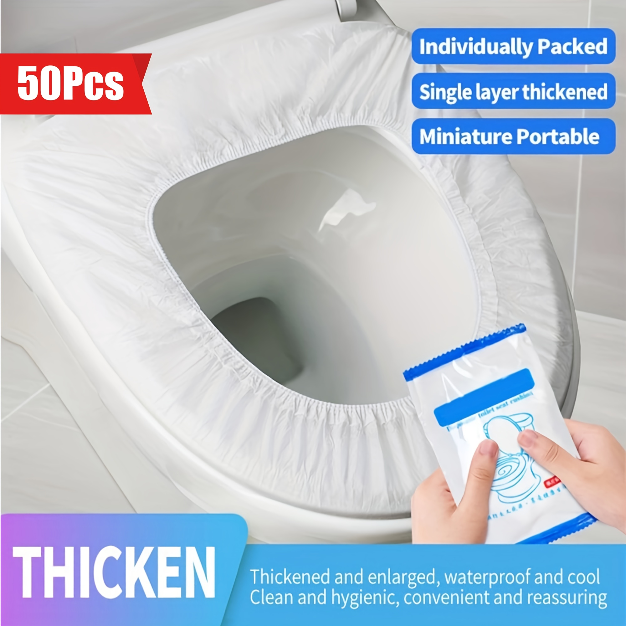 

50pcs Disposable Toilet Seat Cover With Strap - Nylon Material, Portable Hygiene, Suitable For Travel And Hotel