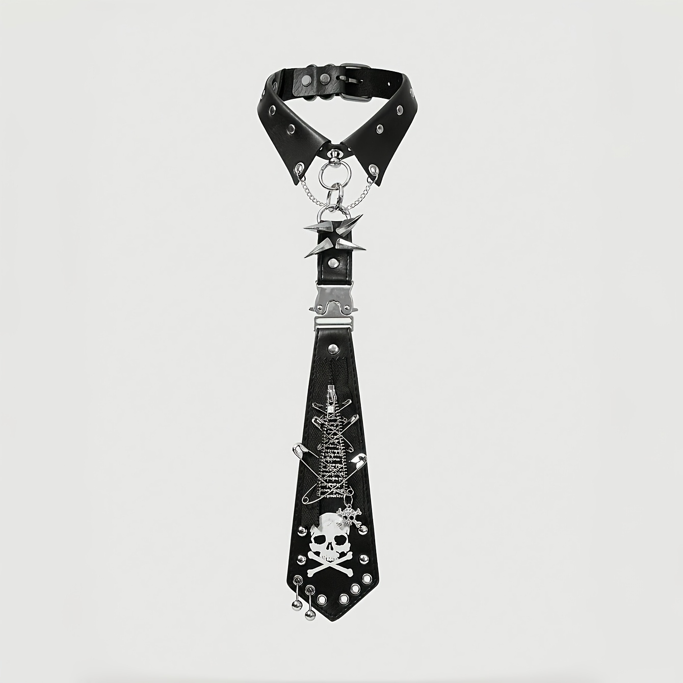 2026 New Y2k Punk Skull Tie – Studded Zipper Gothic Statement Tie, Unisex Adjustable Fashion Accessory For Streetwear, Parties, Concerts, Halloween, Cosplay & Everyday Outfits