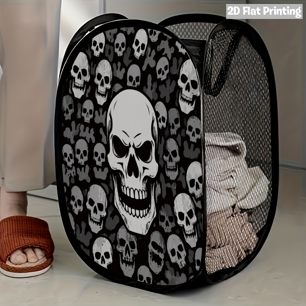 TEMU 1 panier à linge pop-up 2D plat avec motif de crâne d'Halloween en - Durable et encombrant pour un usage