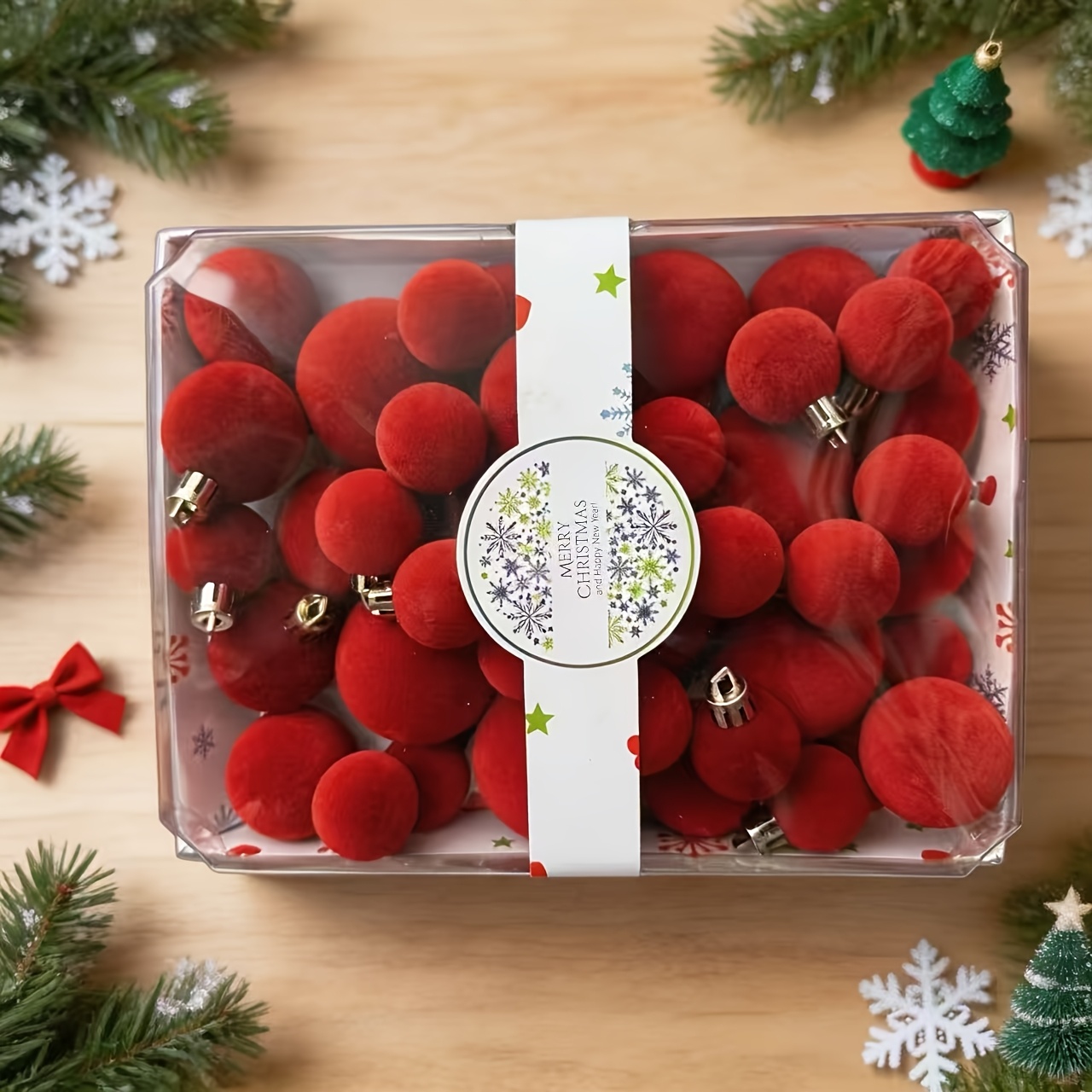 TEMU Set di 42 decorazioni natalizie a sfera foderate , confezione regalo, decorazioni per albero di Natale da appendere per feste, casa, albero di