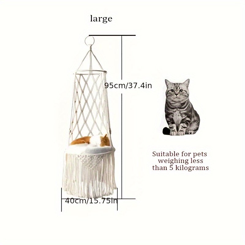 TEMU Bohemian Hand-woven Cat Hammock Swing - Macrame Pet Bed, Hanging Cat Basket Chair, Breathable Indoor Cat Furniture, Gift For Cat Lovers (cushion Not Included)