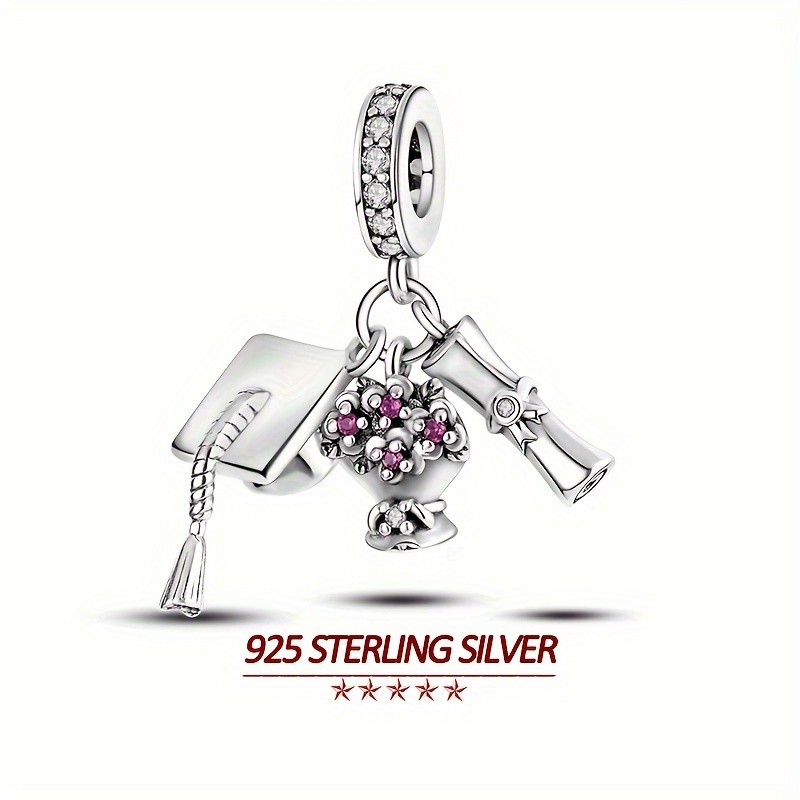 

Original 925 Sterling Silver High Quality Pendant Charms For Women Fits Original Brand Bracelet Colorful Zirconia Flower & Graduation Topper Exquisite Women Party Jewelry Gifts