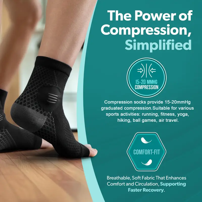premium ankle compression socks compression sleeves with arch and ankle support open toe design neuropathy socks elastic brace for daily wearing and outdoor activities Product details 2