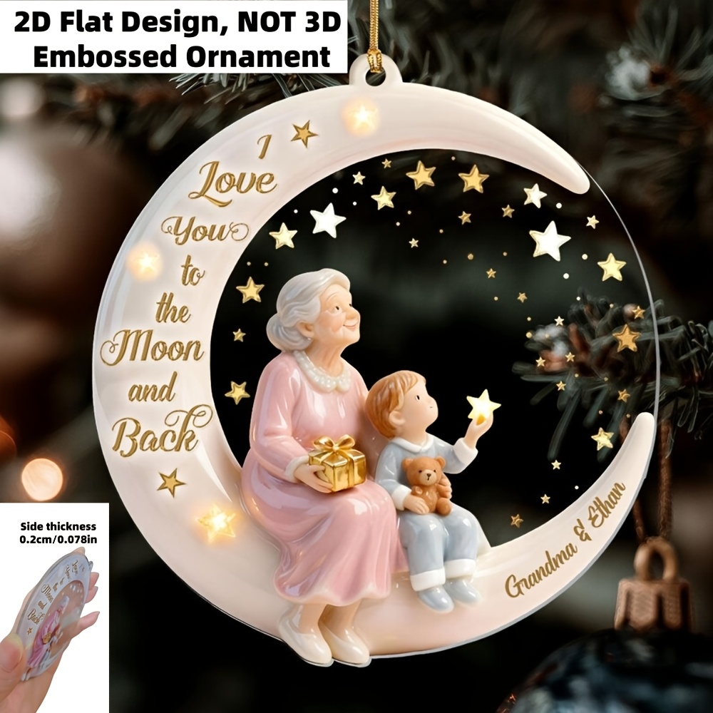 TEMU 2d Flat, 2d Flat Acrylic Ornament, Not 3d Embossed, Uv Printed Custom Name Grandpa Grandchild Moon Christmas Tree Hanging Decor, Halloween &