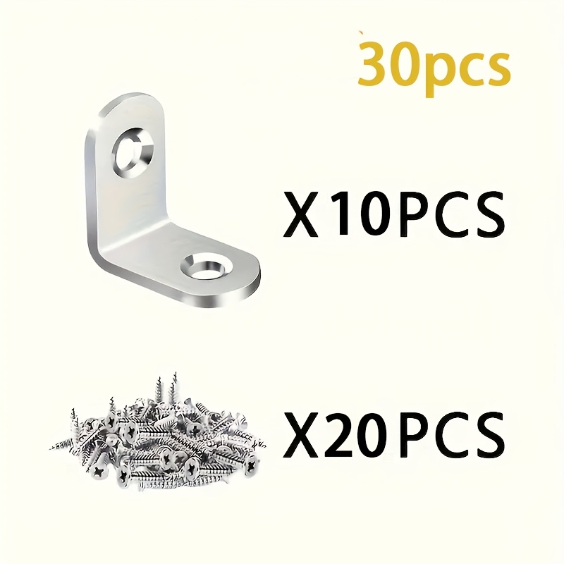 E-shop 30 Stück (10 Stück Winkelhalterung + 20 Stück Schrauben) Winkelhalterung mit Schrauben-Set, geeignet für Holzmöbel Stühle Schubladen Schränke