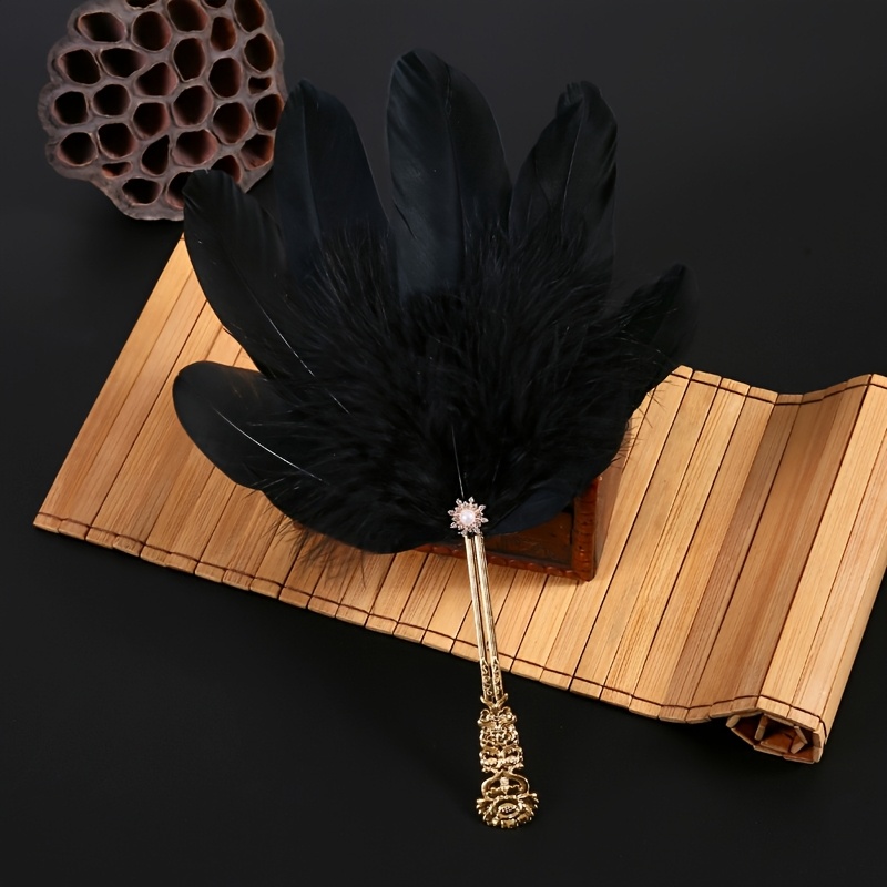 TEMU 1pc 1pcs Goose Feather Handheld Fan - Vintage Suitable For Performances, Dance, Photo Shoots, Parties, Weddings, Themed Events - Feather Fan For