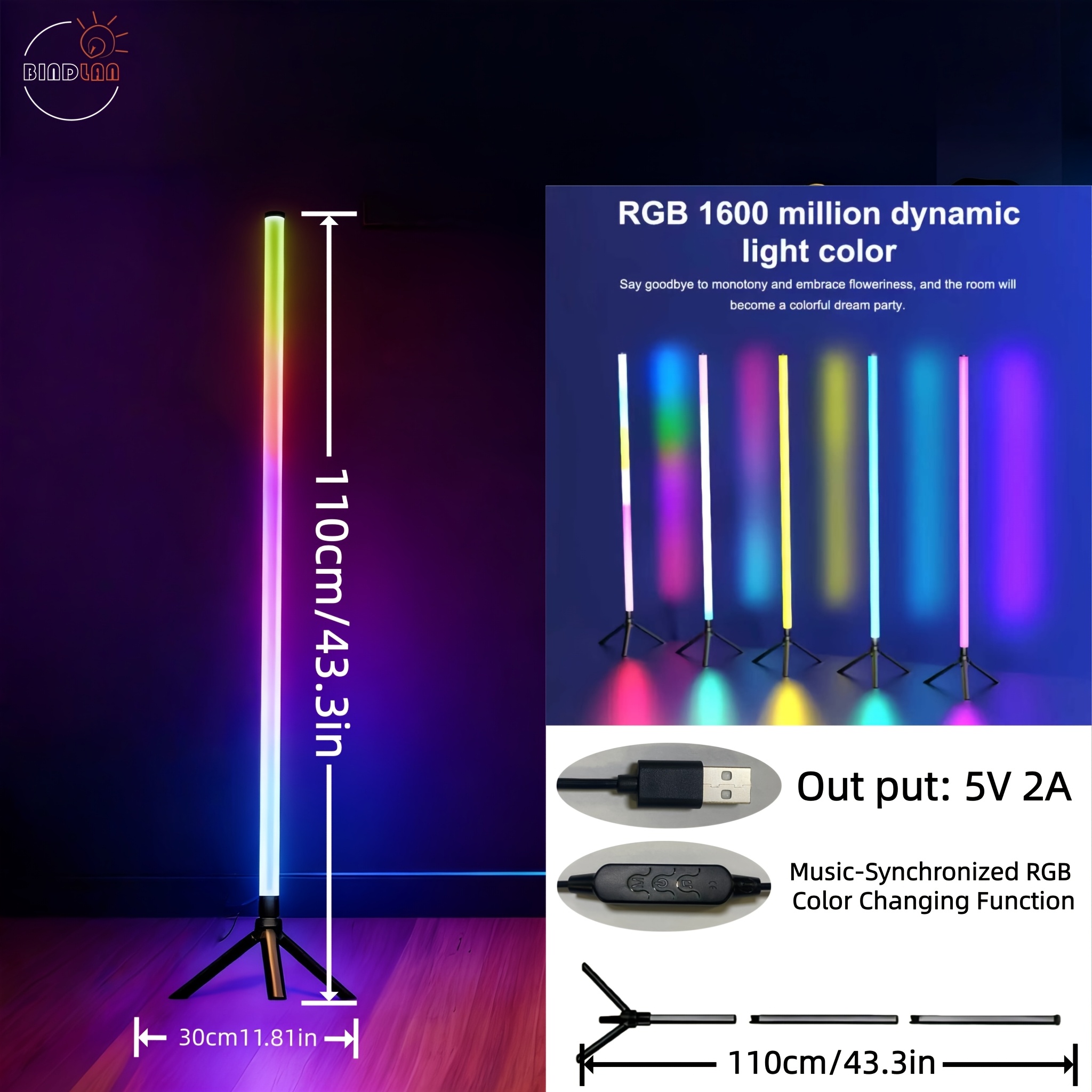TEMU Upgraded Floor Lamp, Three-section Plug-in Led Lamp, Rgb Floor Lamp, Influencer Photography Ambient Light, Bedroom/living Room Decorative Light,