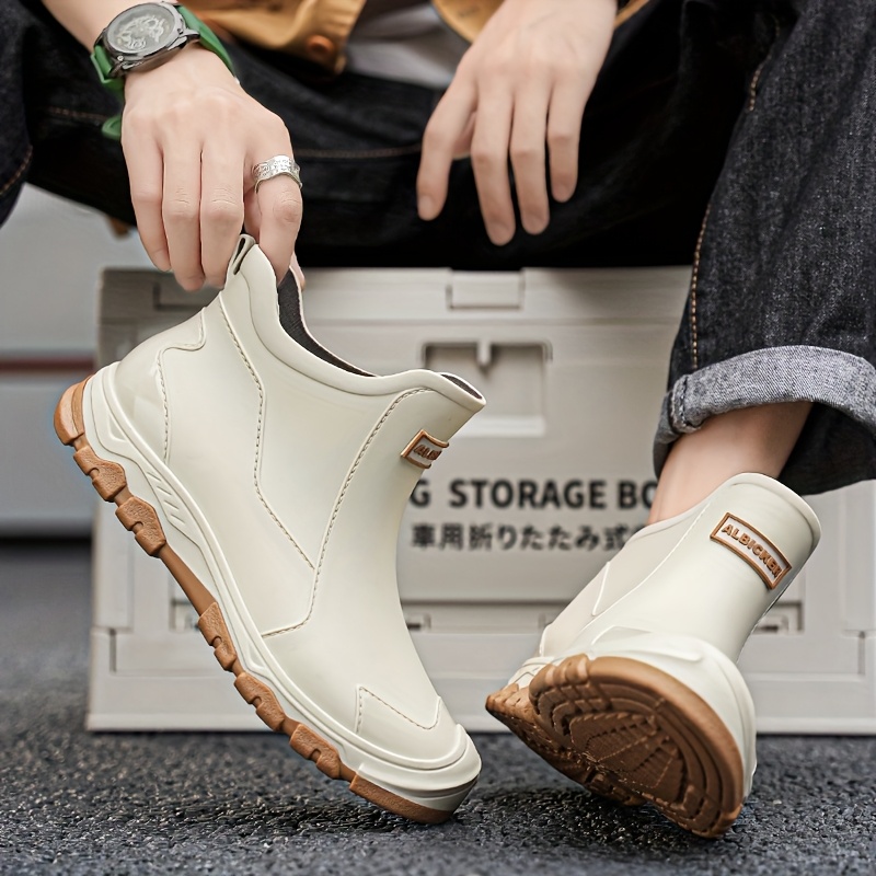 womens lightweight pvc slip resistant ankle rain boots with eva cushioned insole round toe design for outdoor car washing kitchen use breathable fabric lining durable unisex casual shoes unisex ankle boots functional footwear textured sole boots