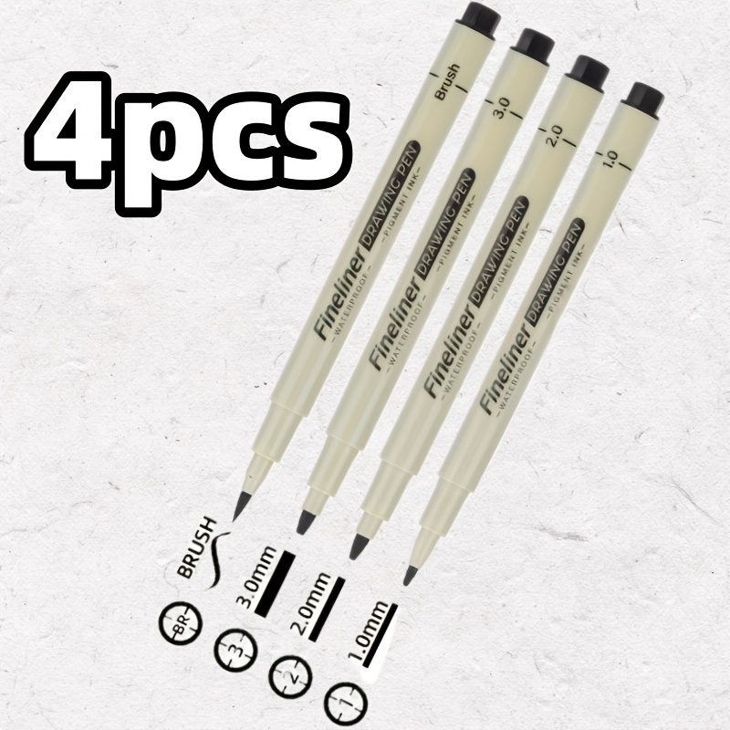 TEMU 4pcs, 8pcs, Or 14pcs Black Fine Point Liquid Ink Pen Set - Lightweight Durable Plastic Drawing Liquid Ink Pens With Ink For Line Art, Sketching,