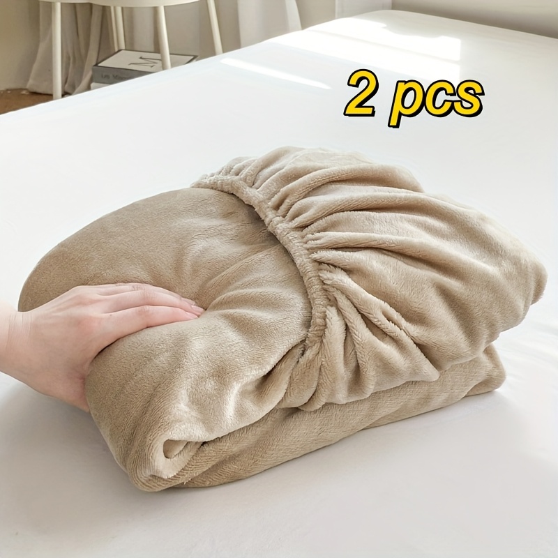 2pcs Milk Velvet Fitted Sheets, Soft Warm Bedding, Mattress Protector And Bedroom Bedspread - Machine Washable,8 Colors