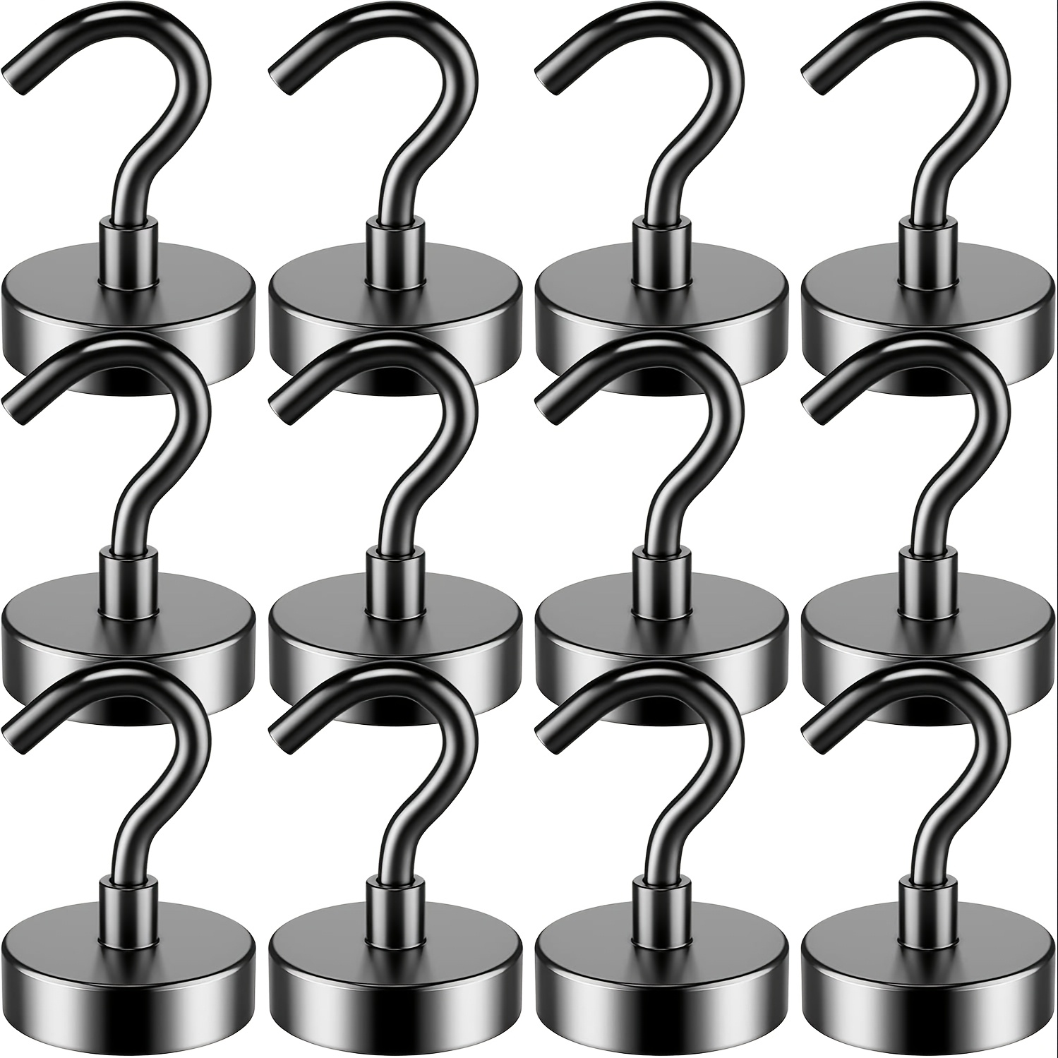 

12pcs Heavy Duty 50lbs Magnetic Hooks - Super Strong Neodymium Magnets With Polished For Refrigerator, Office & Kitchen Use, Findmag