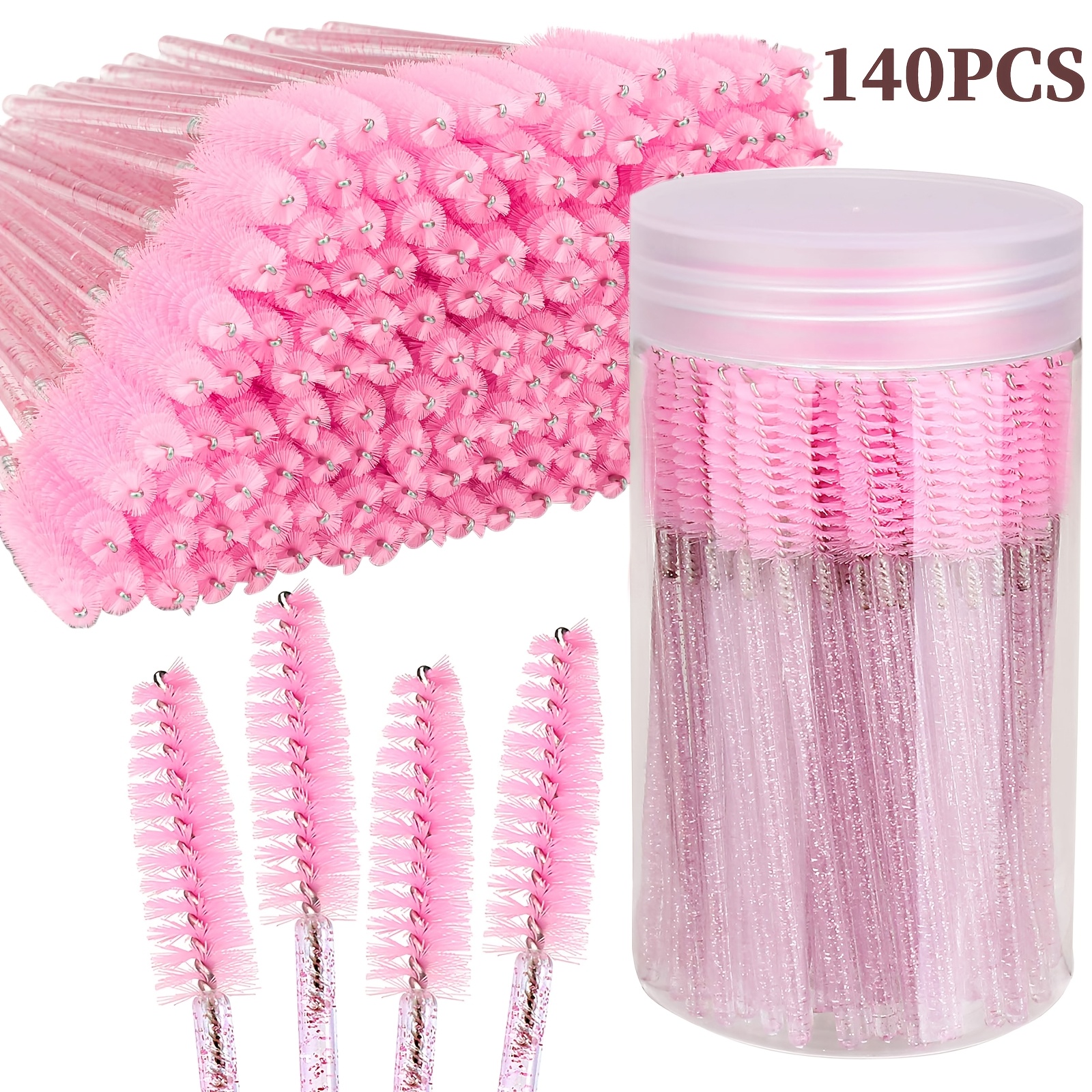 TEMU 140pcs Disposable Mascara Wands With 1pc Reusable Bottle - Nylon Bristles, Slim Handle Eyelash & Eyebrow For Lash Extensions, Eyelash Extension