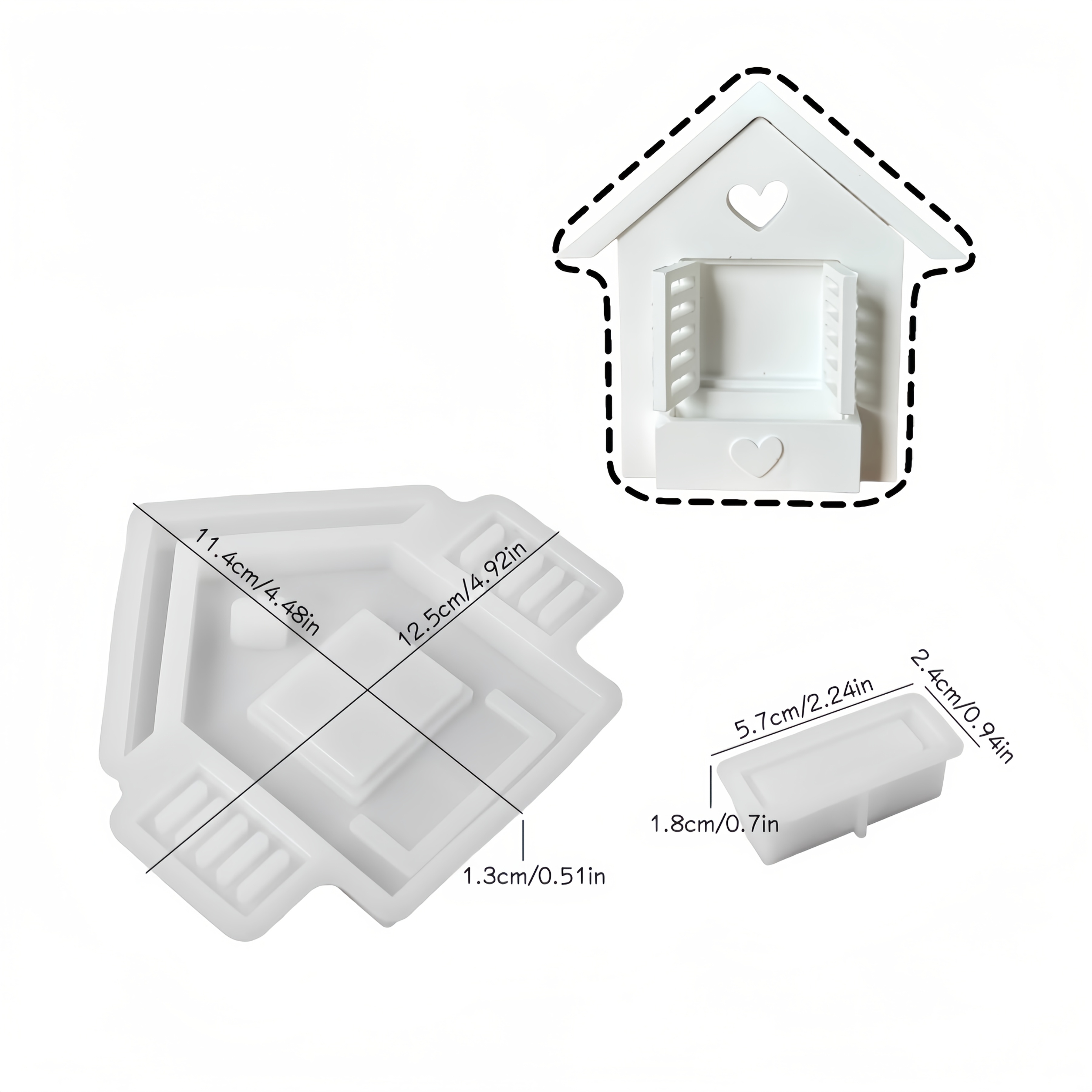 Image of 3d Balcony Window House Resin Silicone Mold Heart Pattern Flower Arranger Molds For Diy Clay Plaster Candle Making Molds Handmade Flower Vase Pot Home Decorations Molds